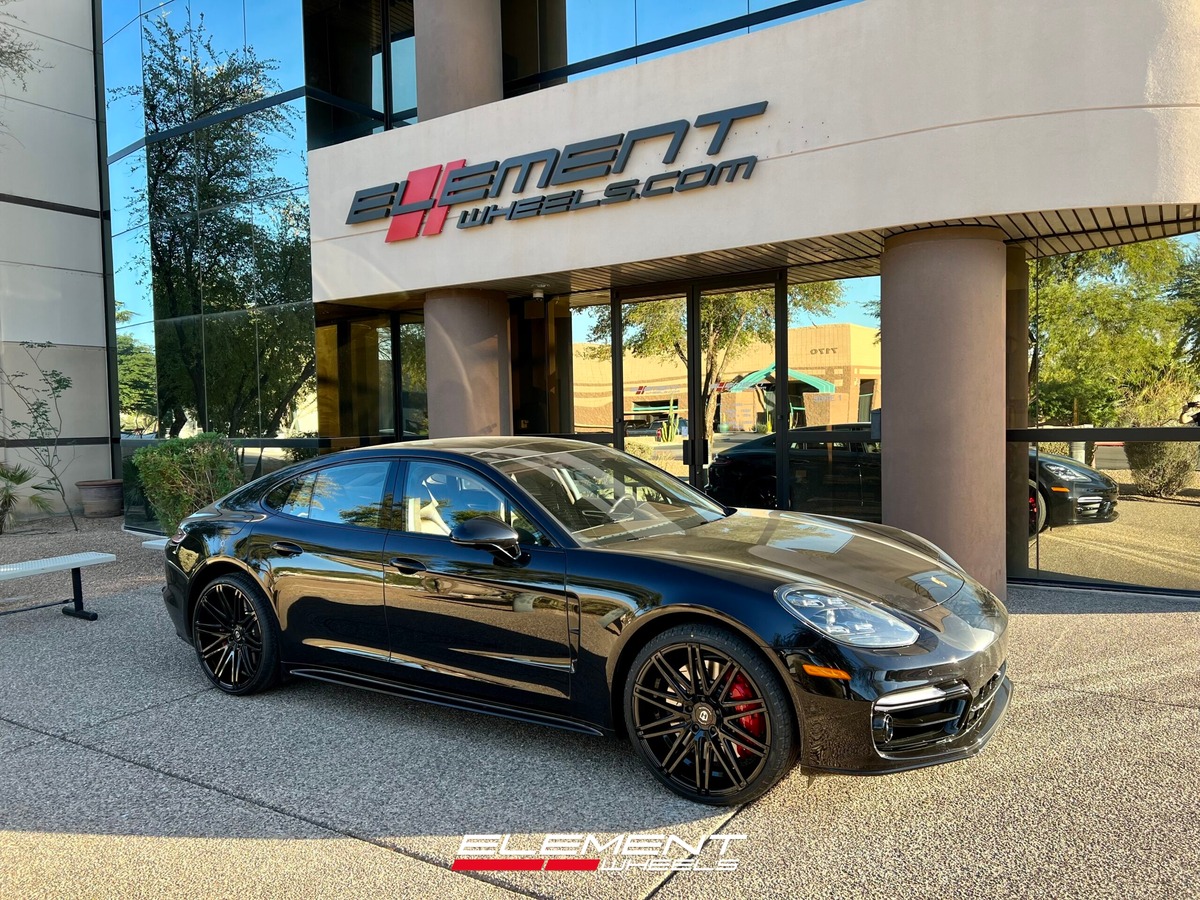 22 inch Staggered Curva Concepts C48 Gloss Black on a 2018 Porsche Panamera Turbo