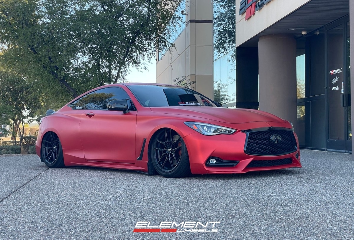 Staggered 19 inch Variant Helium in Satin Black on a 2018 Infiniti Q60