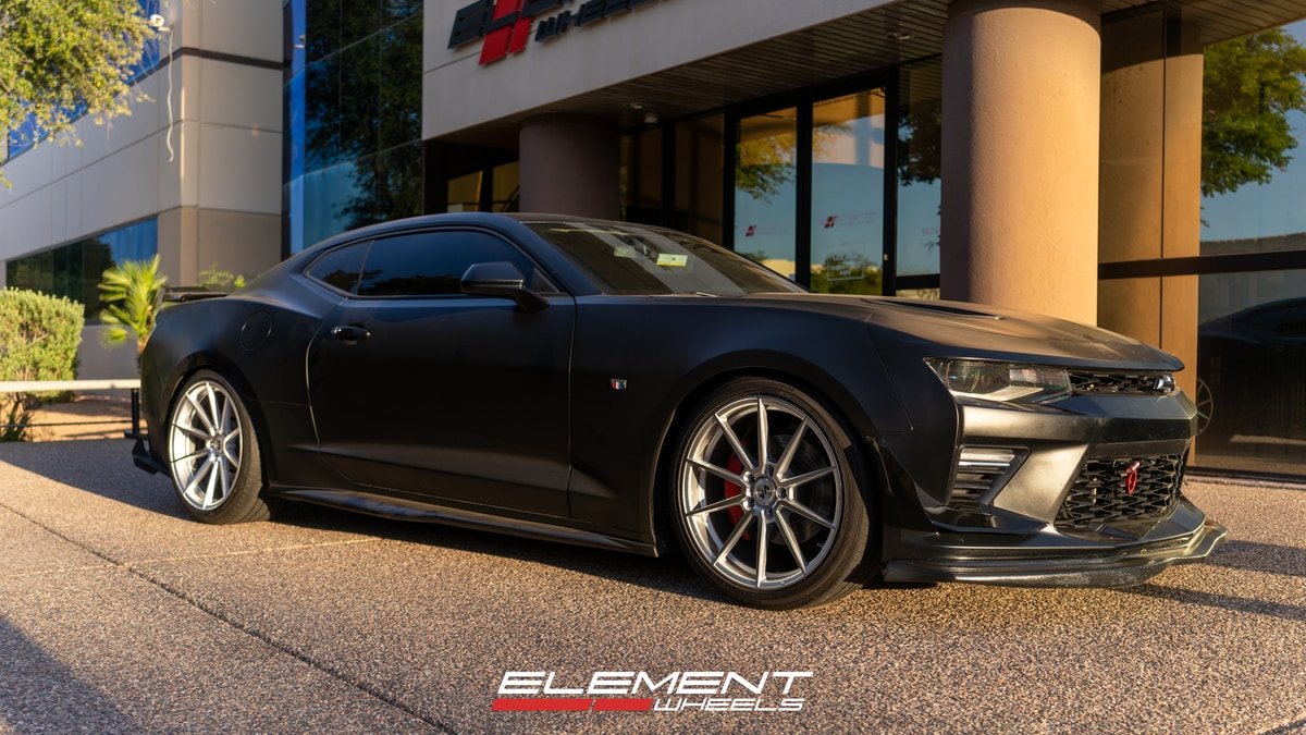 Staggered 20 Inch Variant Argon in Silver With Machined face on a 2016 Chevrolet Camaro SS
