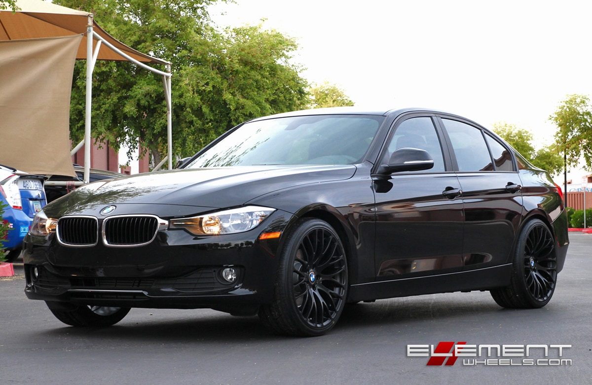 MRR HR6 All Black 20 inch Staggered on 2014 BMW 3 Series Sedan w/ Specs