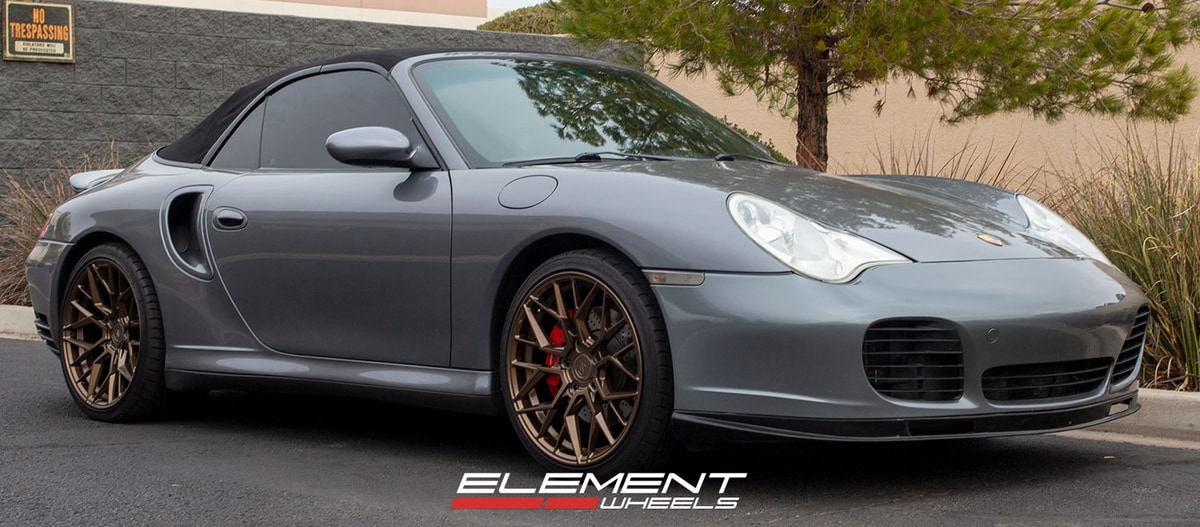 19 inch Staggered Variant Radon Satin Bronze on a 2004 Porsche 911 Turbo Carbiolet