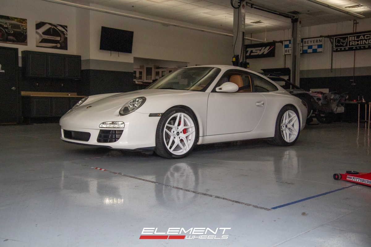 Staggered 19 Inch Variant Xenon in Gloss White on a 2011 Porsche 911 S 997 Narrowbody