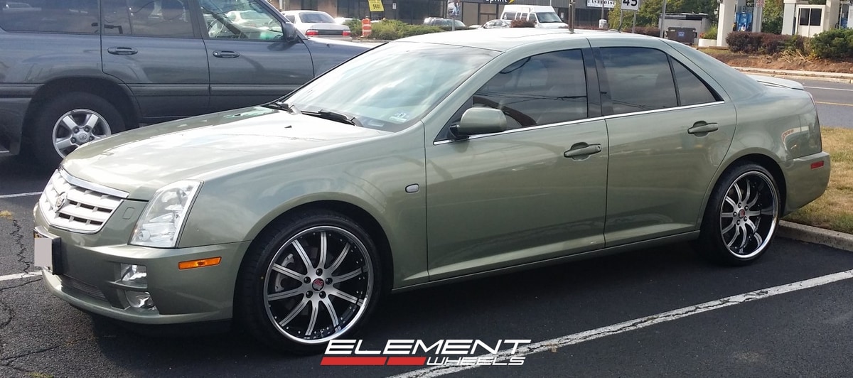 20 inch Staggered Roderick RW3 Black Brushed (Chrome Lip) on 2005 Cadillac STS w/ Specs