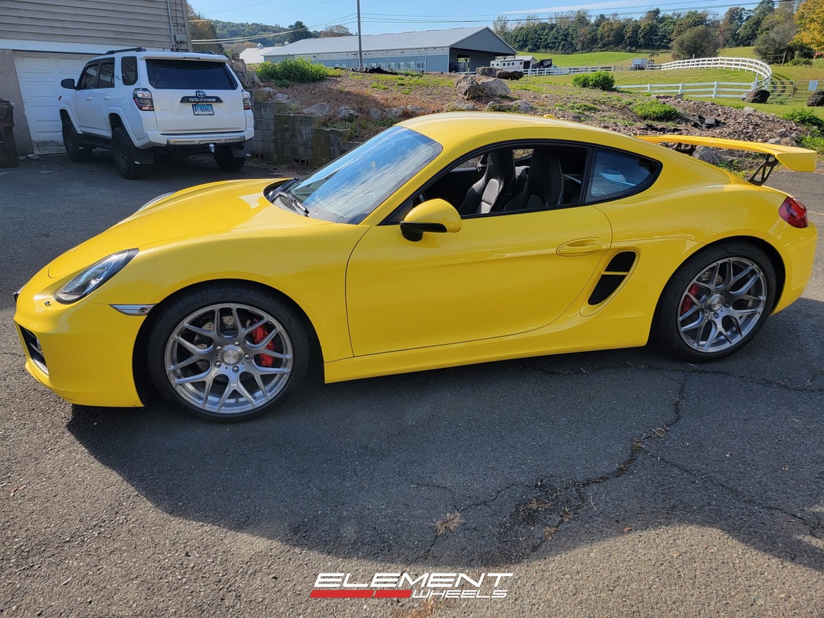 19 inch Staggered MRR FS01 Brushed Tint on a 2014 Porsche Cayman S