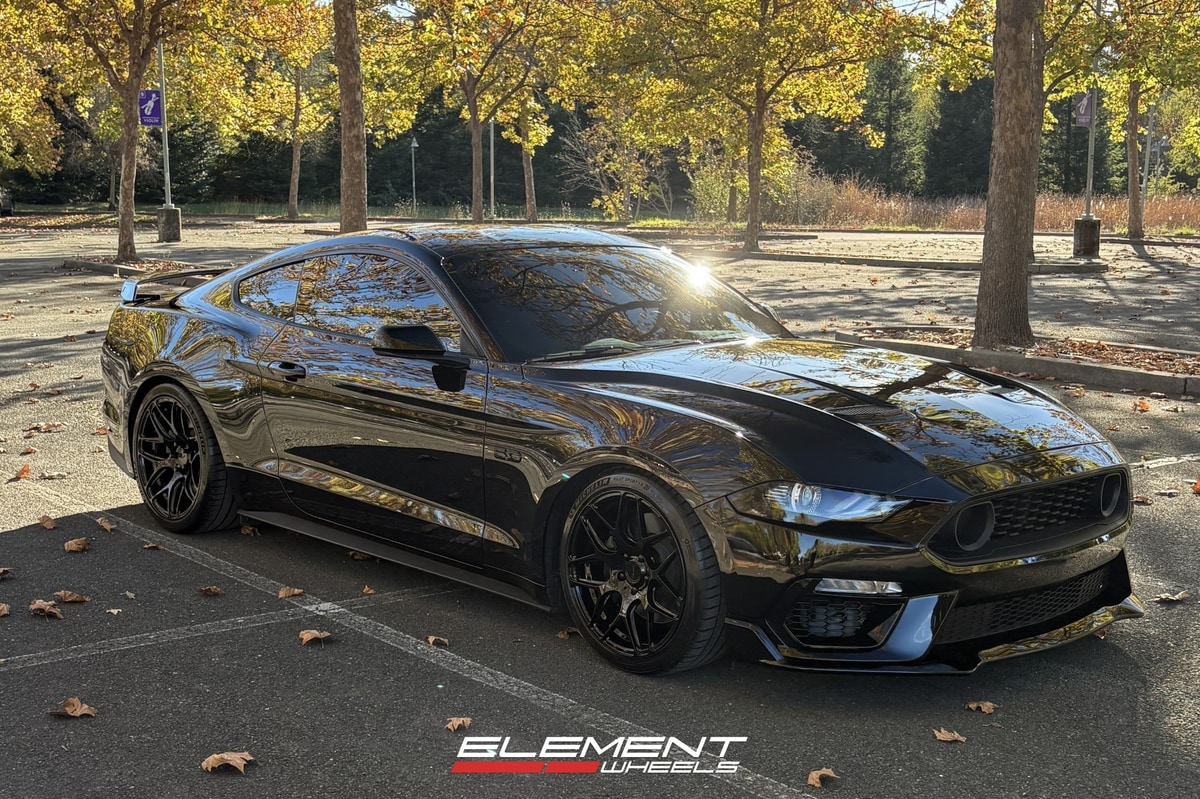 Staggered 19 inch MRR FS01 in Gloss Black on a 2019 Ford Mustang GT