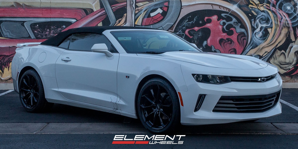 20 inch Staggered American Racing AR932 Splitter Satin Black on a 2017 Chevrolet Camaro LT Convertible