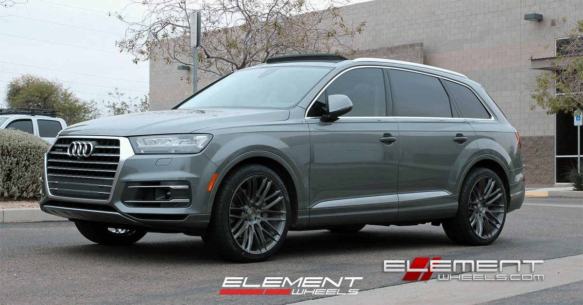 22 inch Black di Forza BM13 Brushed Silver w/ Tint on 2017 Audi Q7 w/ Specs