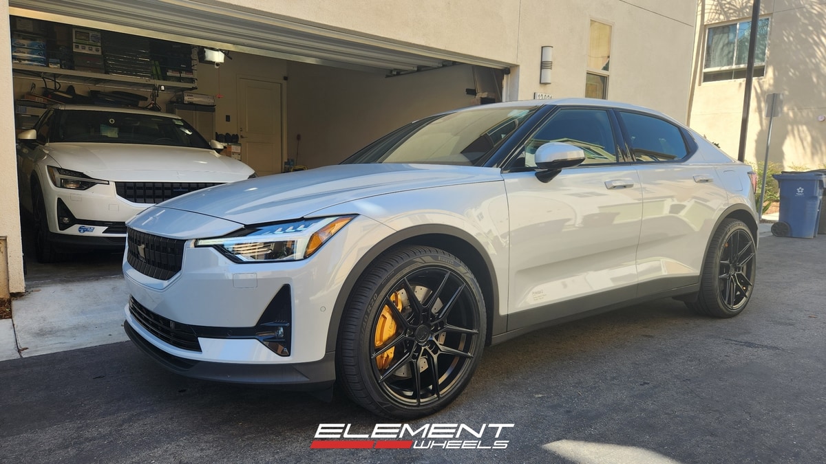 20 inch Variant Helium Semi-Gloss Black on a 2021 Polestar 2