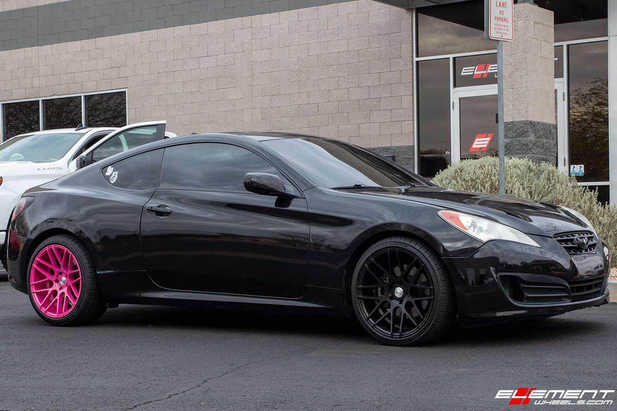 19 inch Staggered MRR Ground Force GF07 Gloss Black & Custom Pink on  a 2010 Hyundai Genesis Coupe