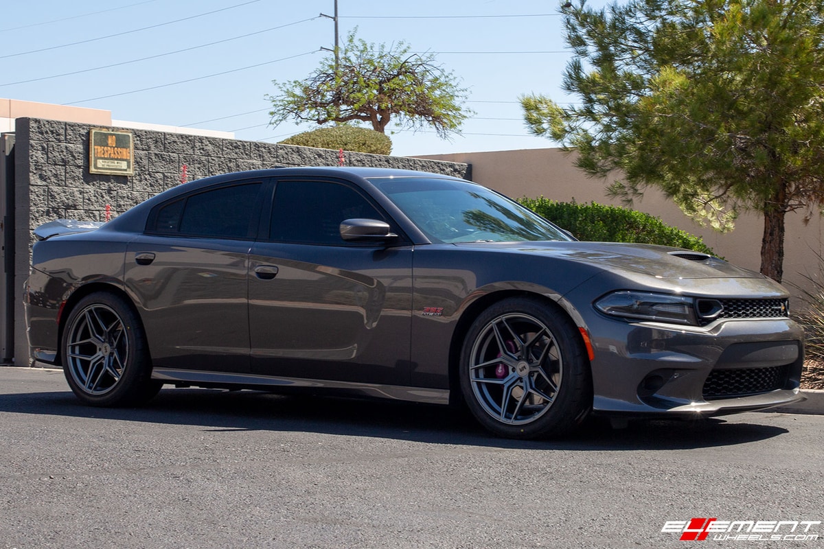 20 inch Staggered Variant Xenon Satin Gunmetal on a 2020 Dodge Charger Scatpack