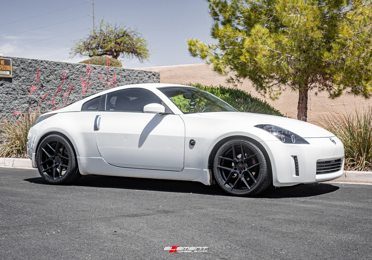 19 inch Staggered TSW Tabac Semi Gloss Black on a 2004 Nissan 350Z