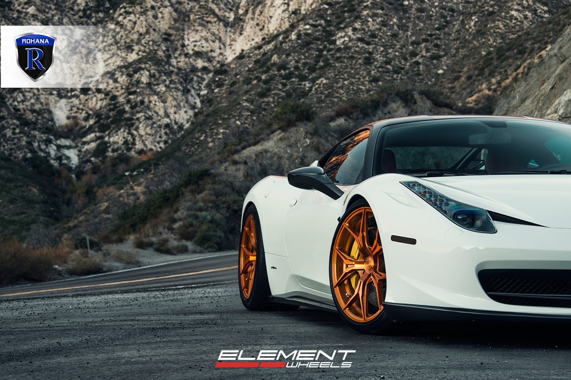 20 inch Rohana RFX5 Gloss Gold wheels On Ferrari 458 Italia w/ Specs