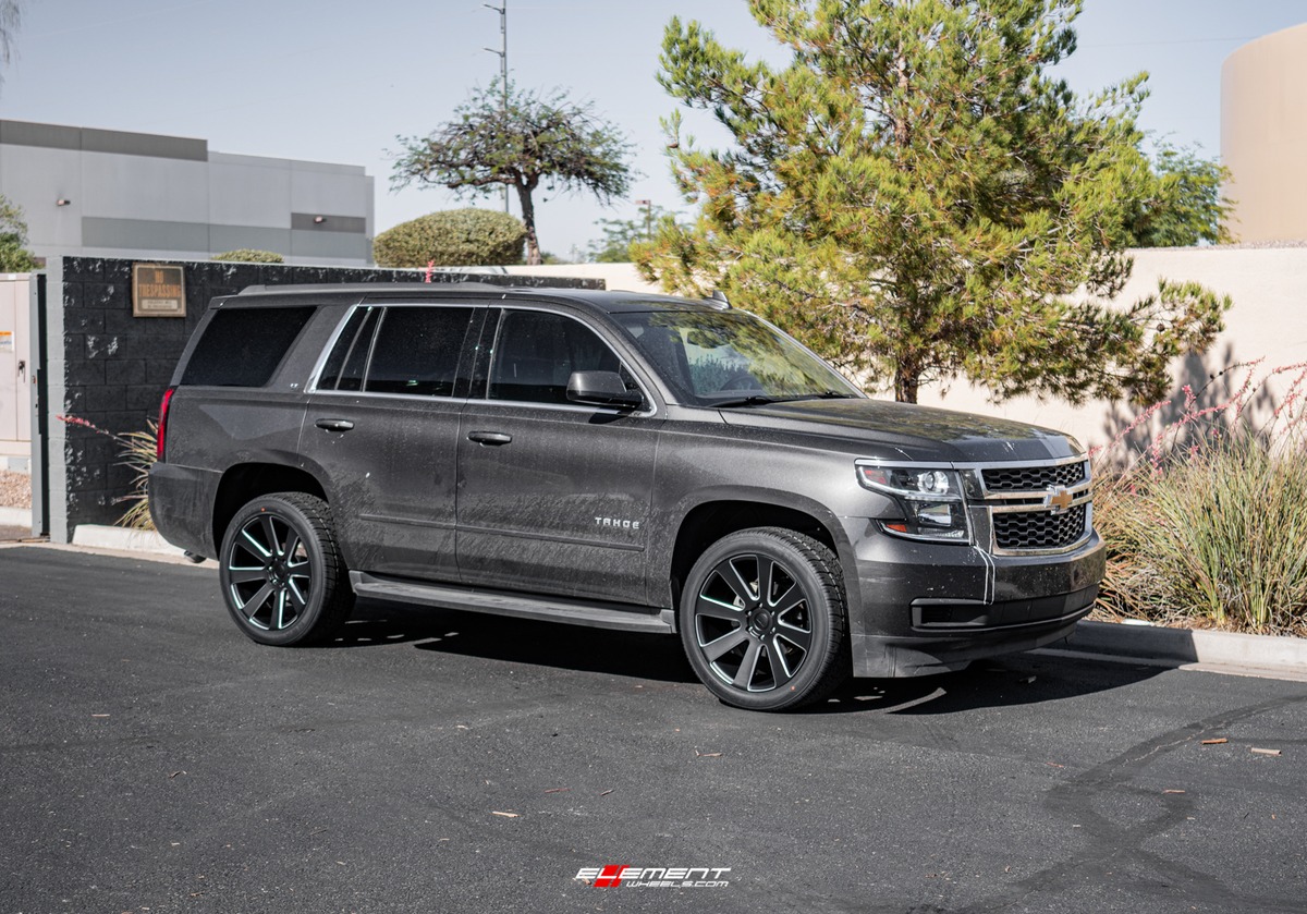 22 inch Dub 8-Ball Matte Black Milled S187 on a 2017 Chevrolet Tahoe LT