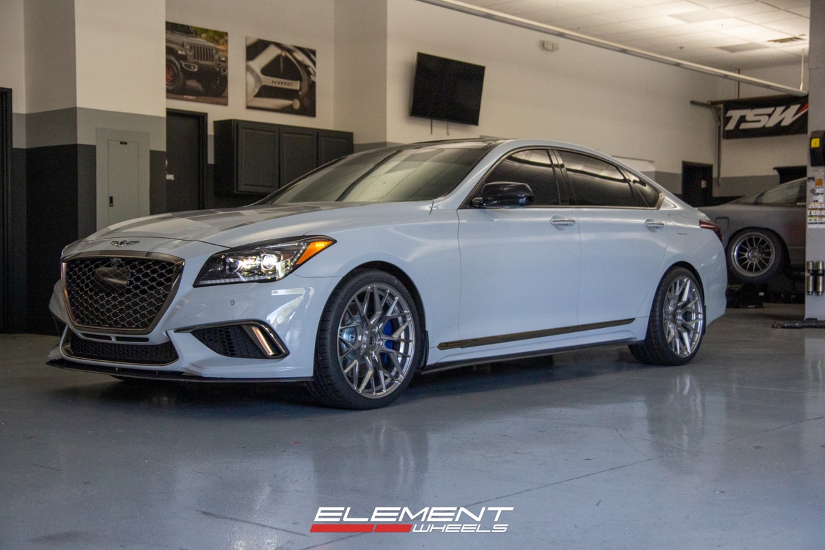 Staggered 20 Inch Variant Radon in Brushed Titanium Face on a 2018 Genesis G80 Sport