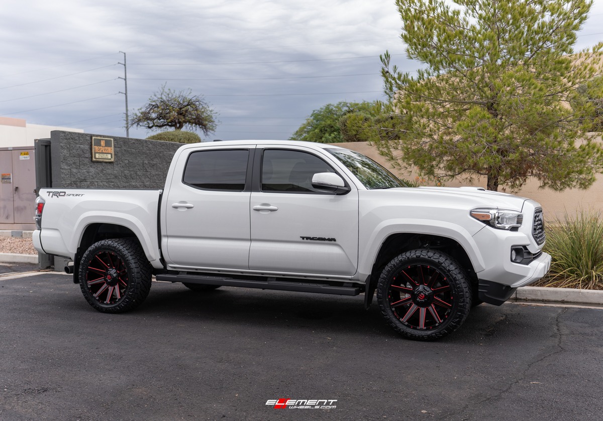 20 inch Fuel Off-Road Contra Gloss Black w/ Candy Red Accents D643 on a 2021 Toyota Tacoma