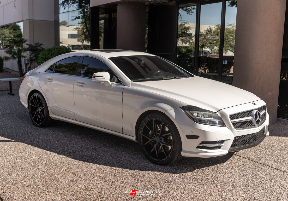 20 inch Staggered Niche Misano Satin Black M117 on a 2012 Mercedes Benz CLS550