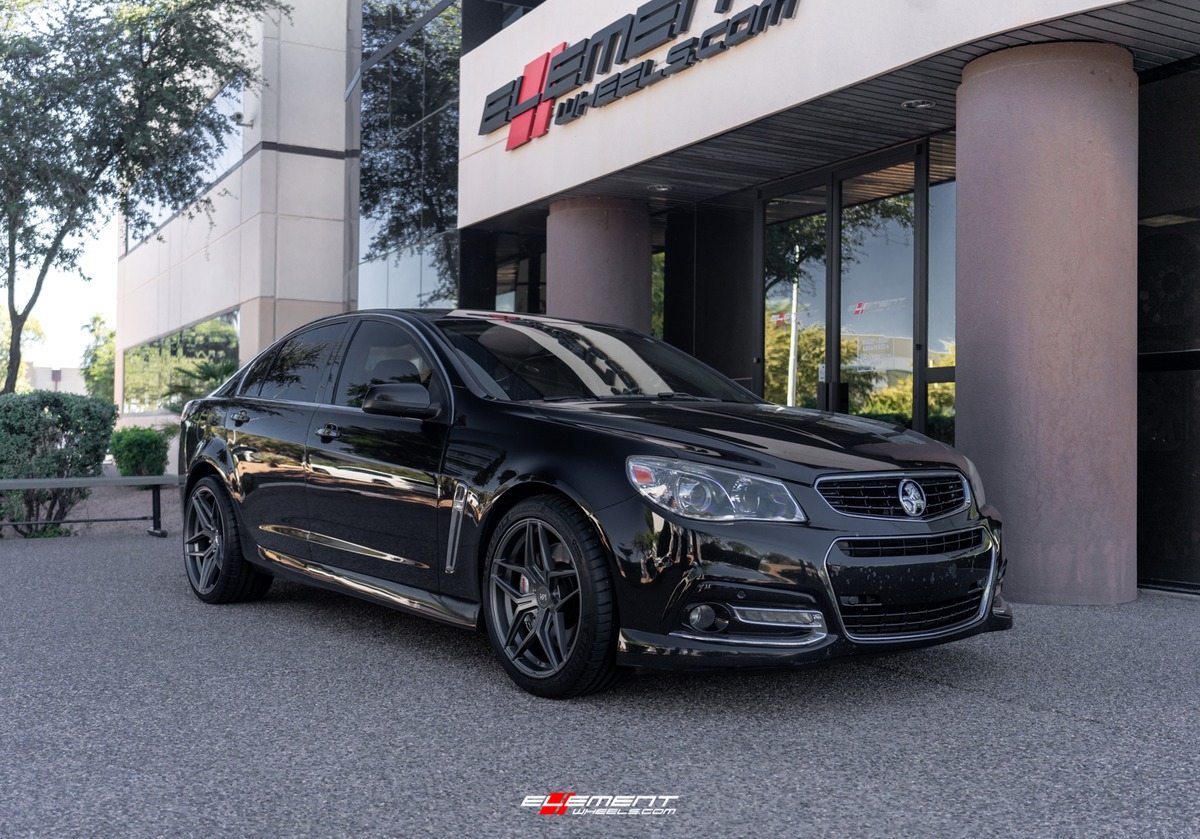 19/20 Double Staggered Variant Xenon Satin Gunmetal on a 2014 Chevrolet SS Sports Sedan