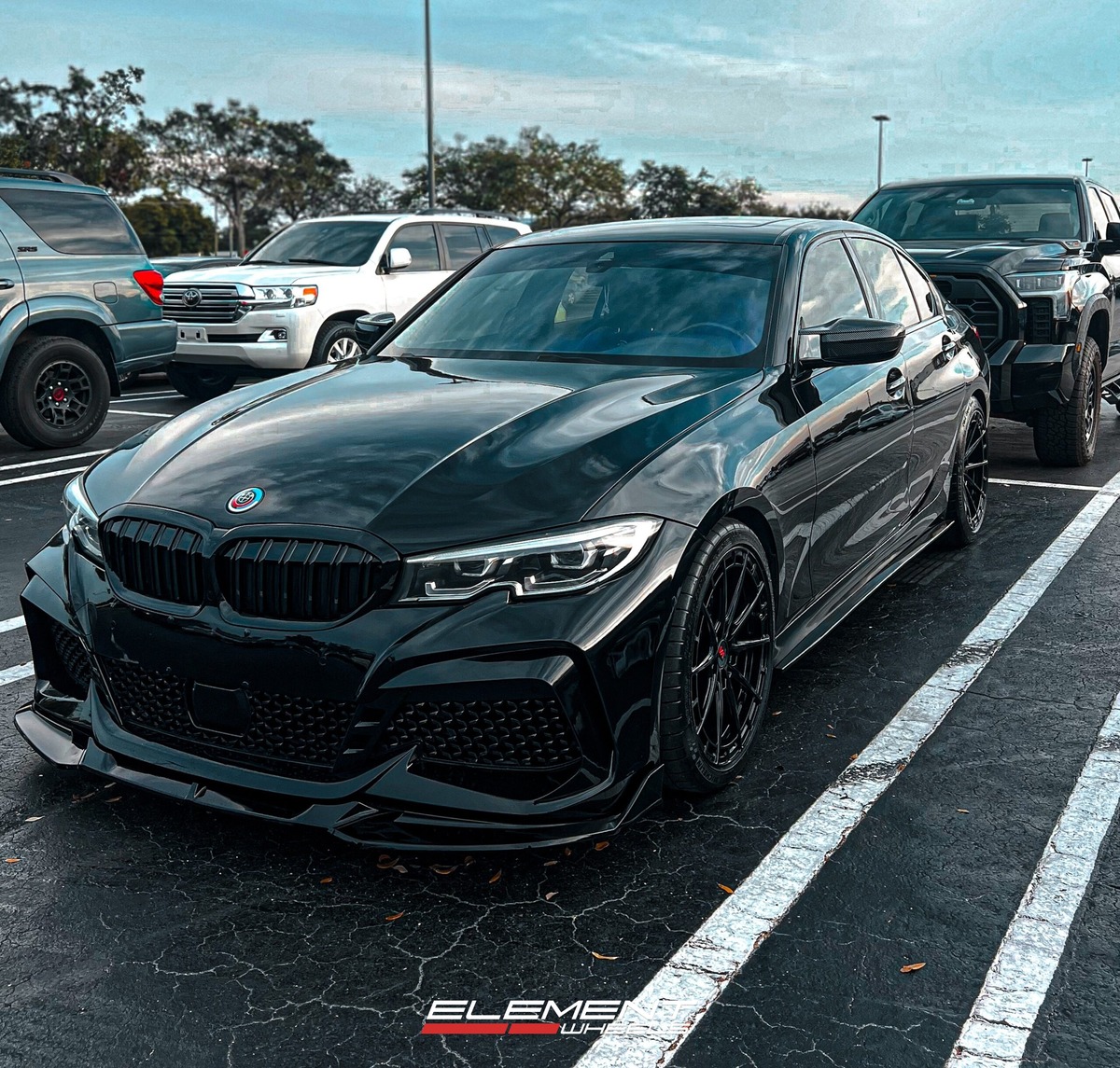Staggered 19 Inch Variant Aure in Gloss Black on a 2020 BMW 330i