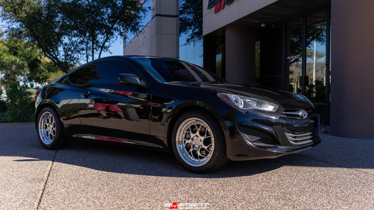 Staggered 18 Inch Aodhan DS01 Vacuum Chrome W/ Gold Rivets on a 2013 Hyundai Genesis Coupe