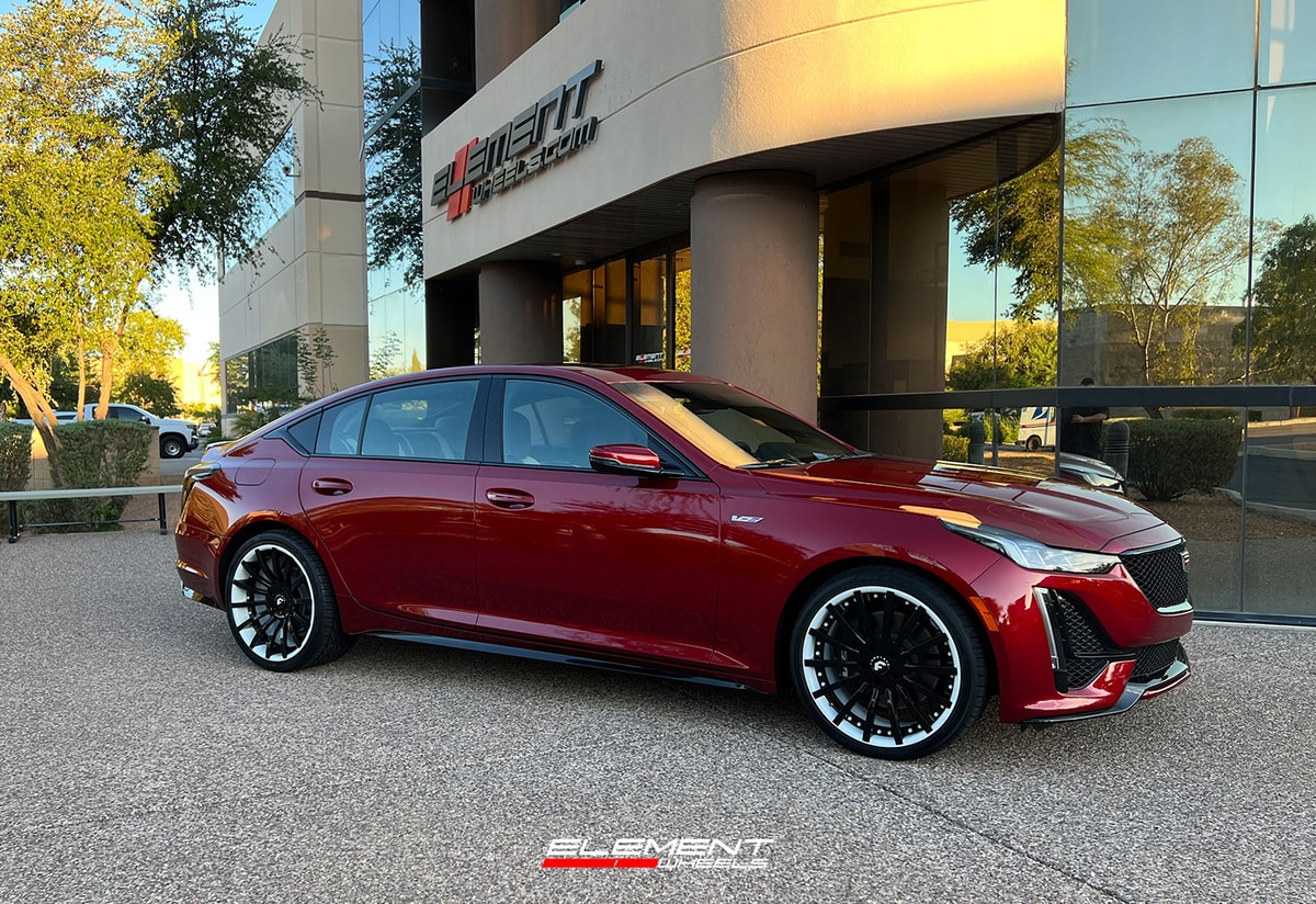 20 inch Staggered Forgiato Piatto - ECL White Barrel/Lip w/ Black Flange/Insert on a 2021 Cadillac CT5-V
