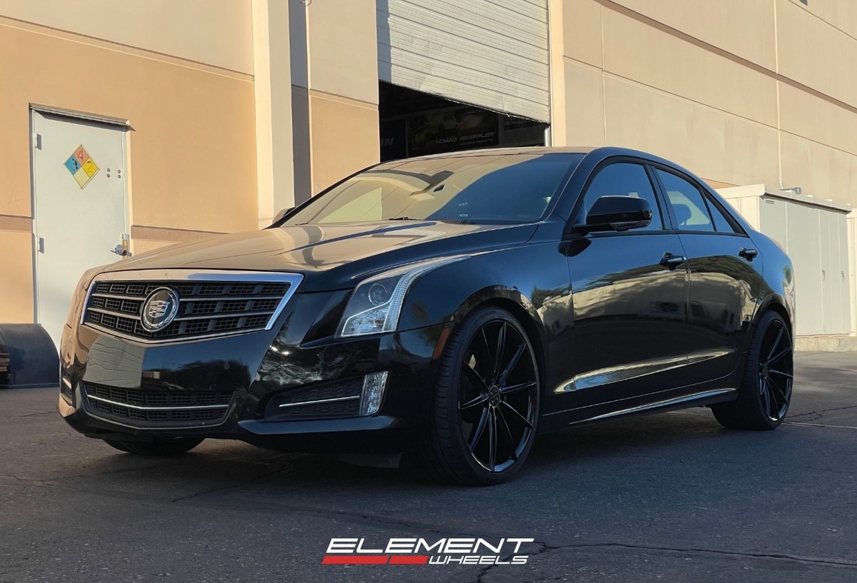 Staggered 19 inch Blaque Diamond BD-11 in Gloss Black on a 2014 Cadillac ATS Sedan