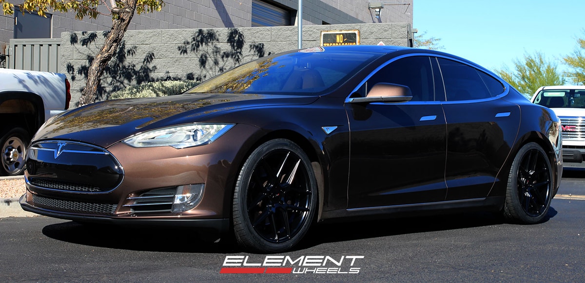 20 inch Staggered TSW Tabac Semi Gloss Black on a 2012 Tesla Model S 2WD