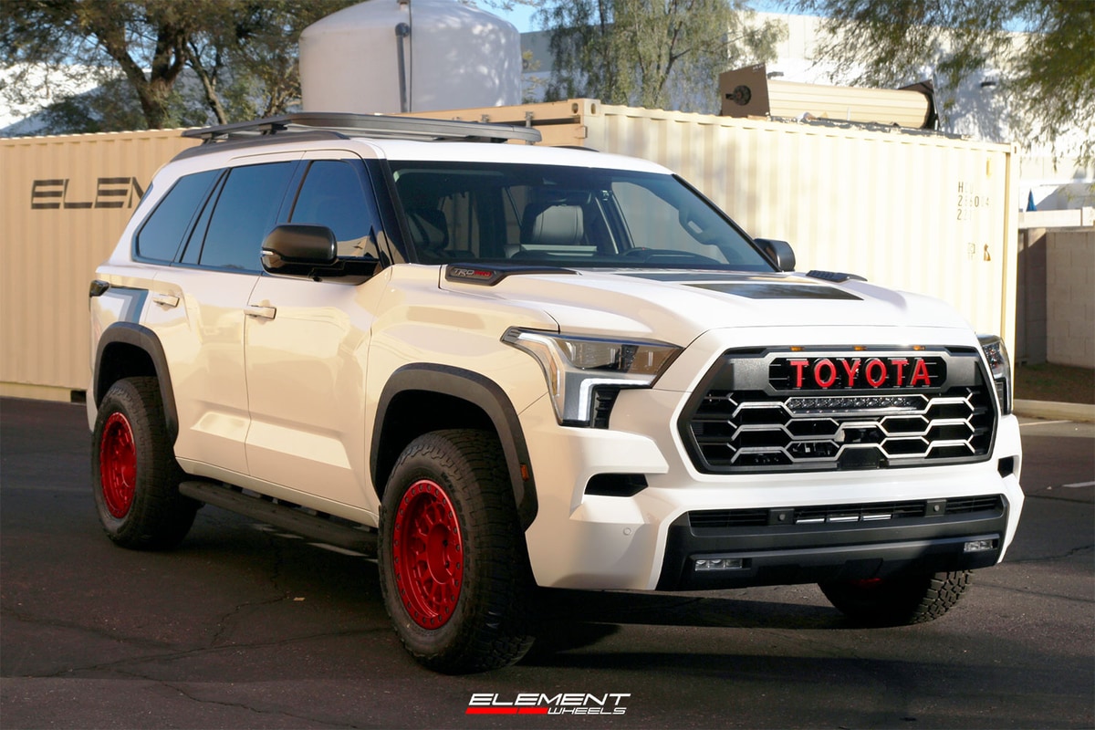 18 inch Black Rhino Primm Candy Red w/ Black Bolts on a 2023 Toyota Sequoia TRD Pro