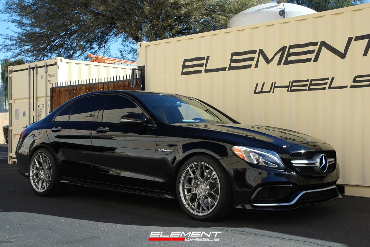 19 inch Staggered Variant Radon Brushed Titanium on a 2016 Mercedes Benz C63 AMG Sedan