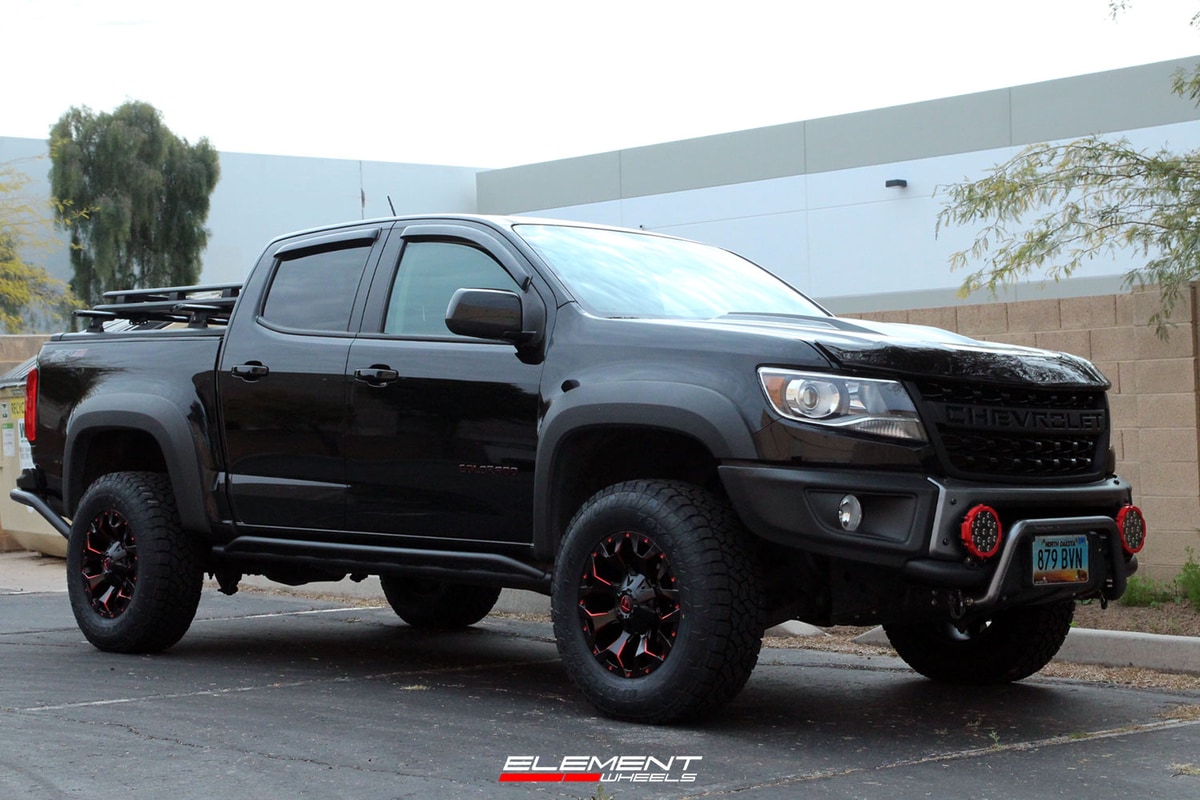 17 inch Fuel Off-Road Assault Matte Black w/ Red Milled on a 2021 Chevrolet Colorado ZR2