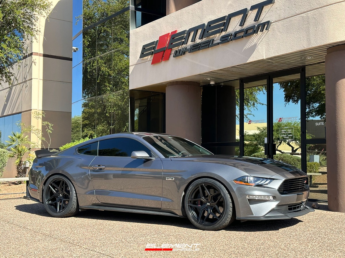 20 inch Staggered Variant Xenon Satin Black on a 2021 Ford Mustang GT