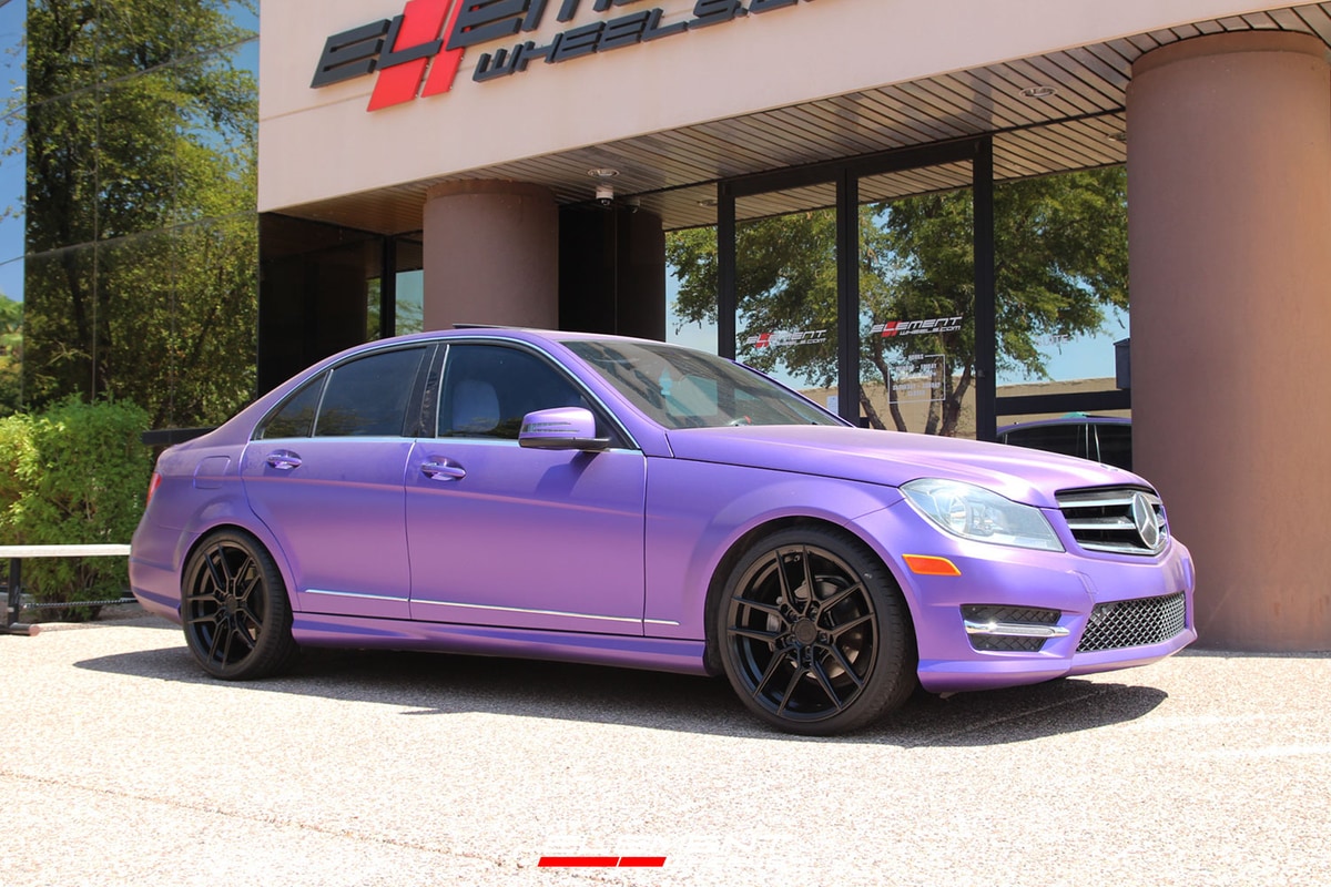 19 inch Staggered Variant Helium Semi-Gloss Black on a 2013 Mercedes Benz C250