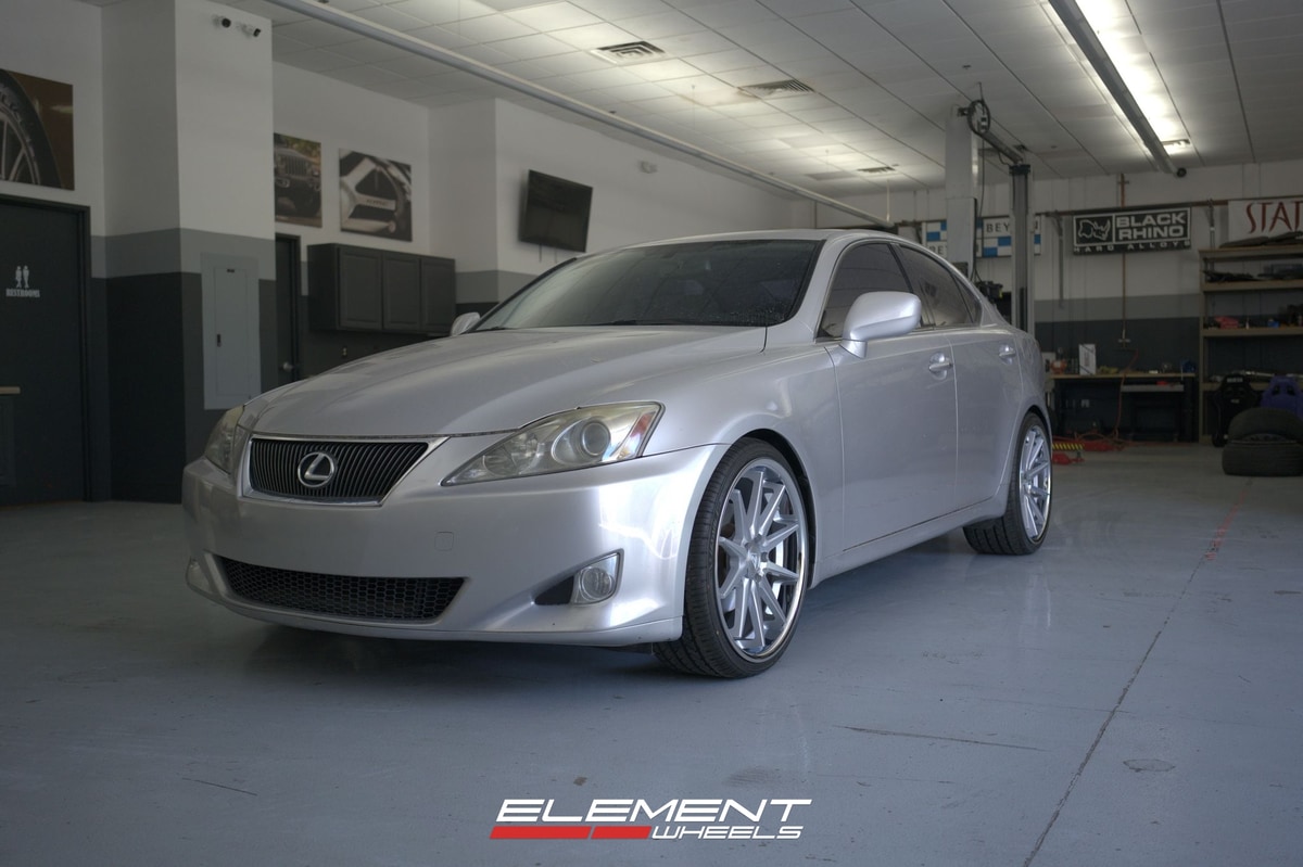Staggered 20 Inch Ferrada FR4 in Machine Silver w/ Chrome lip on a 2007 Lexus IS250 RWD