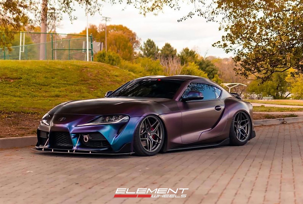19 inch Staggered Variant Xenon Satin Gunmetal on a 2020 Toyota Supra