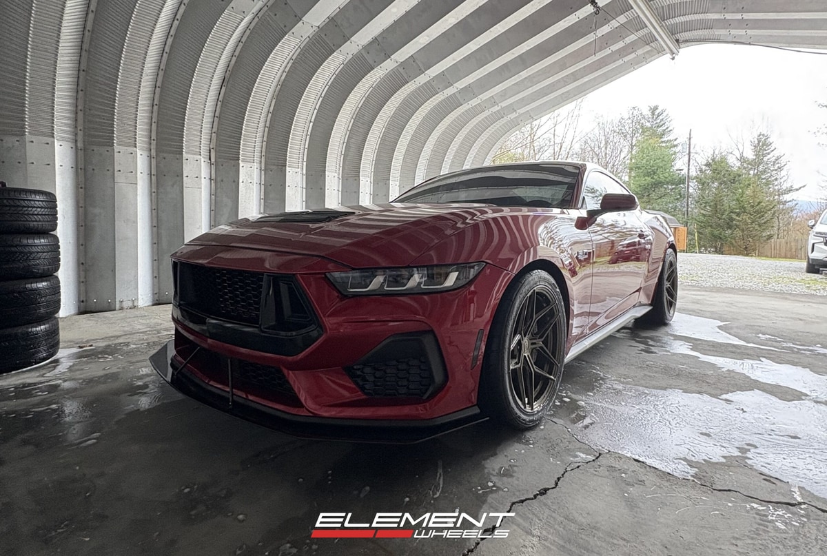 Staggered 19 inch Variant Zeno in Gloss Bronze on a 2024 Ford Mustang 5.0 S650