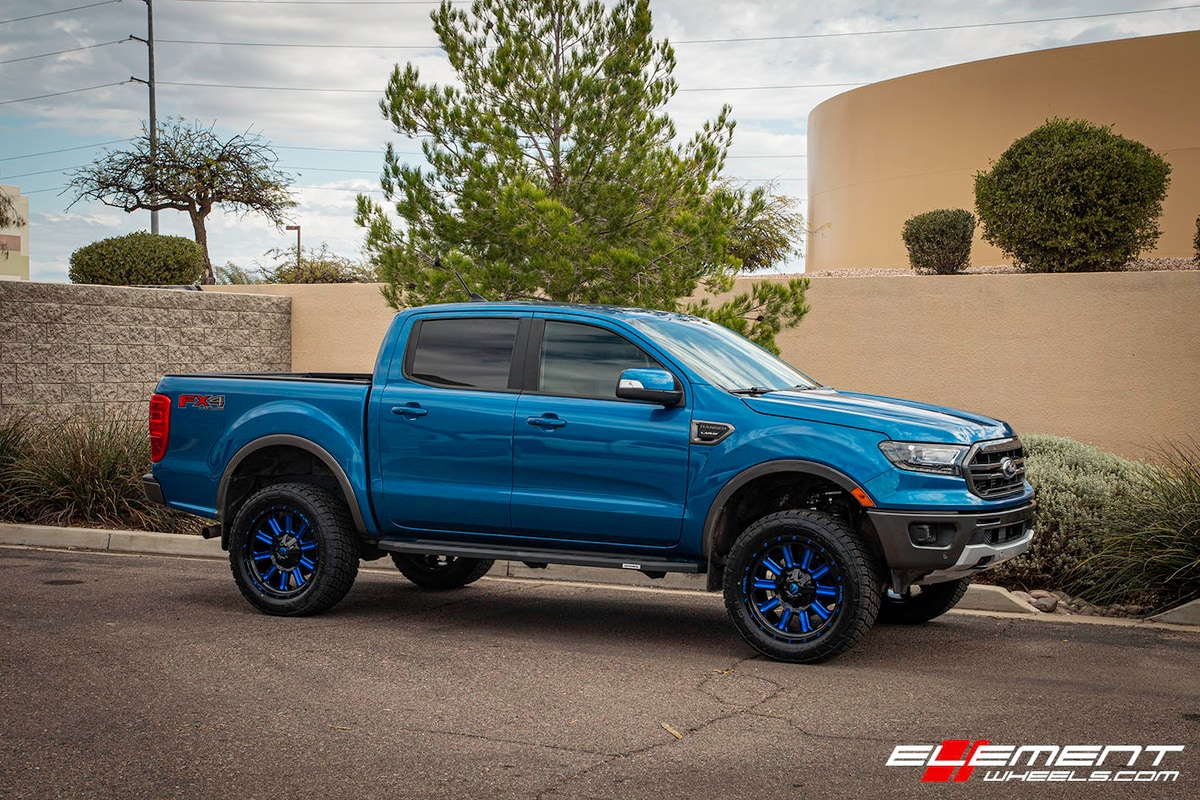20 Inch Fuel Hardline in Gloss Black W/ Candy Blue Accents on a 2019 Ford Ranger