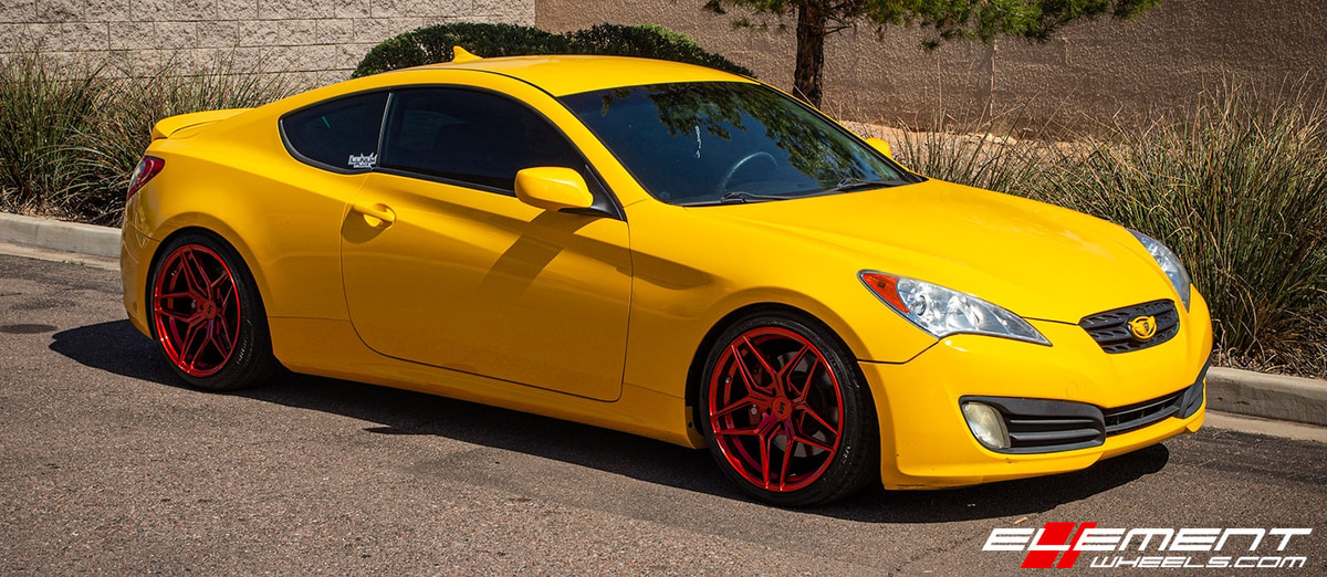 Staggered 19 Inch Variant Xenon in Blood Red on a 2012 Hyundai Genesis Coupe R-Spec