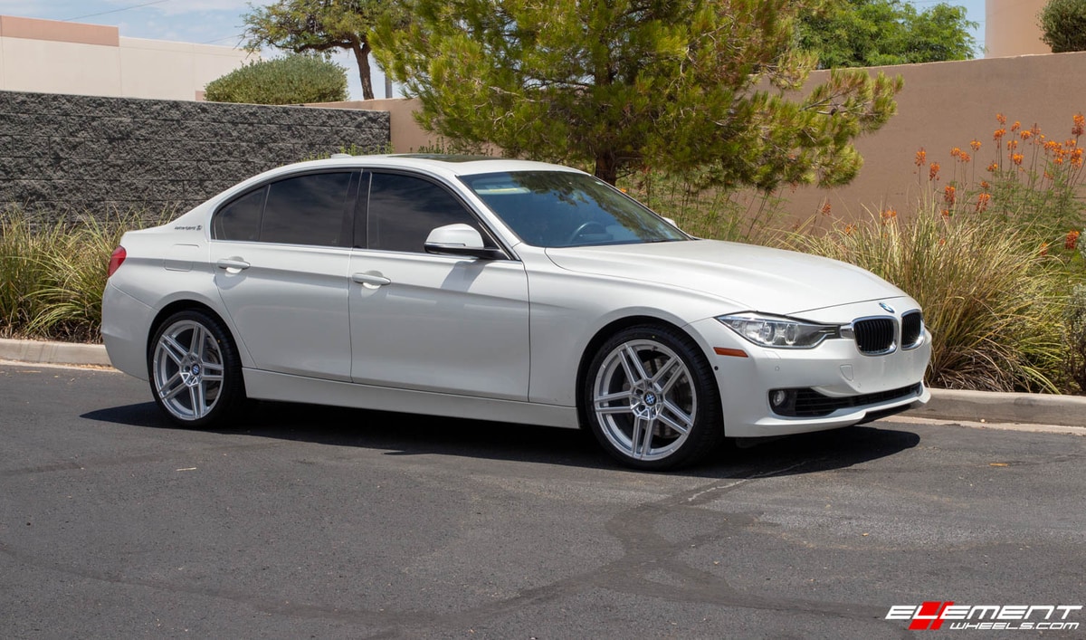 Staggered 19 Inch Beyern Gerade Silver w/ Mirror Cut Face on a 2013 BMW 3 Series