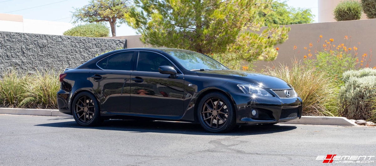 Staggered 19 Inch Ferrada FR2 in Matte Bronze w/ Gloss Black Lip on a 2008 Lexus ISF