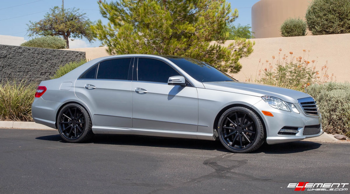 Staggered 20 Inch Ferrada FR4 in Matte Black w/ Gloss Black Lip on a 2013 Mercedes Benz E350