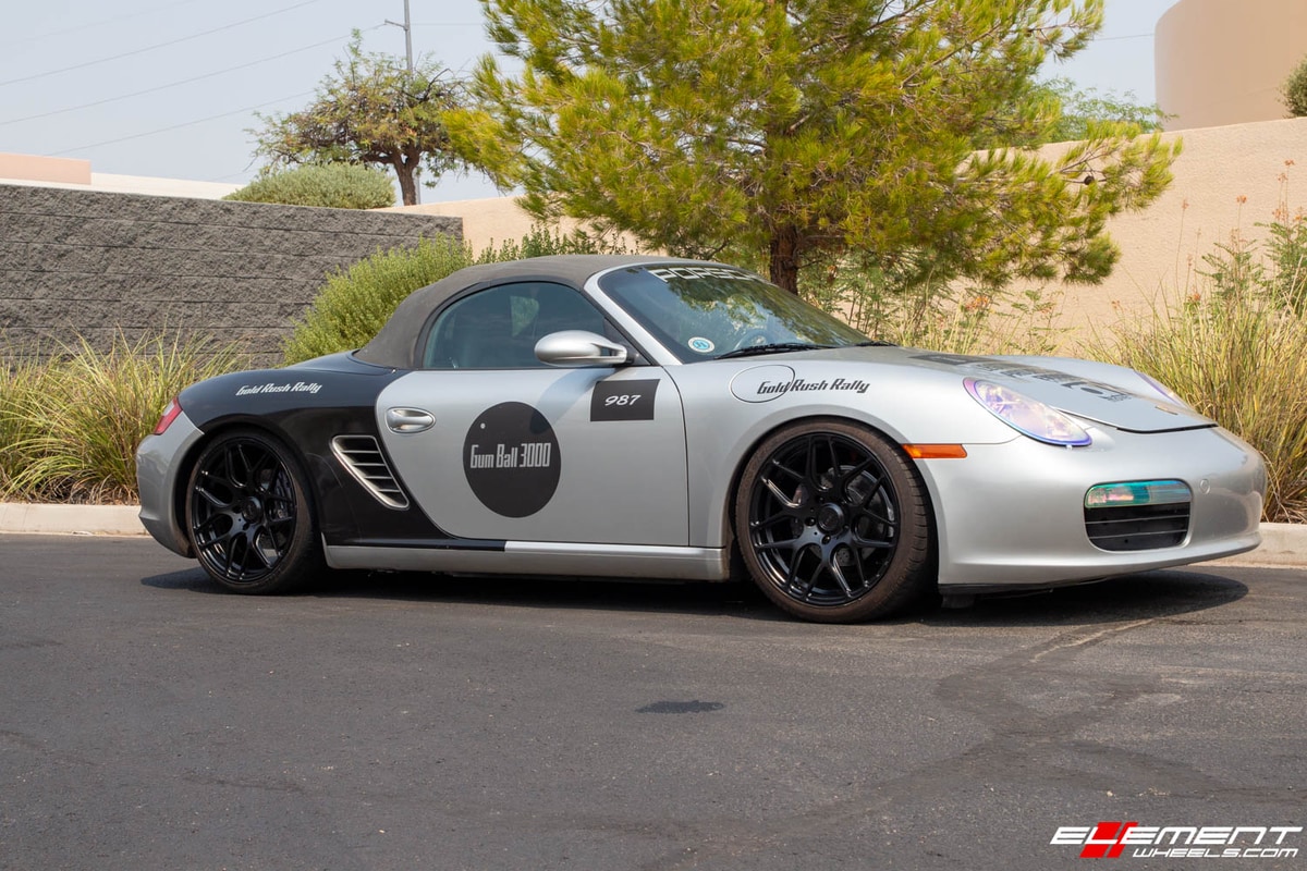 Staggered 19 Inch MRR FS01 in Matte Black on a 2006 Porsche Boxster 987