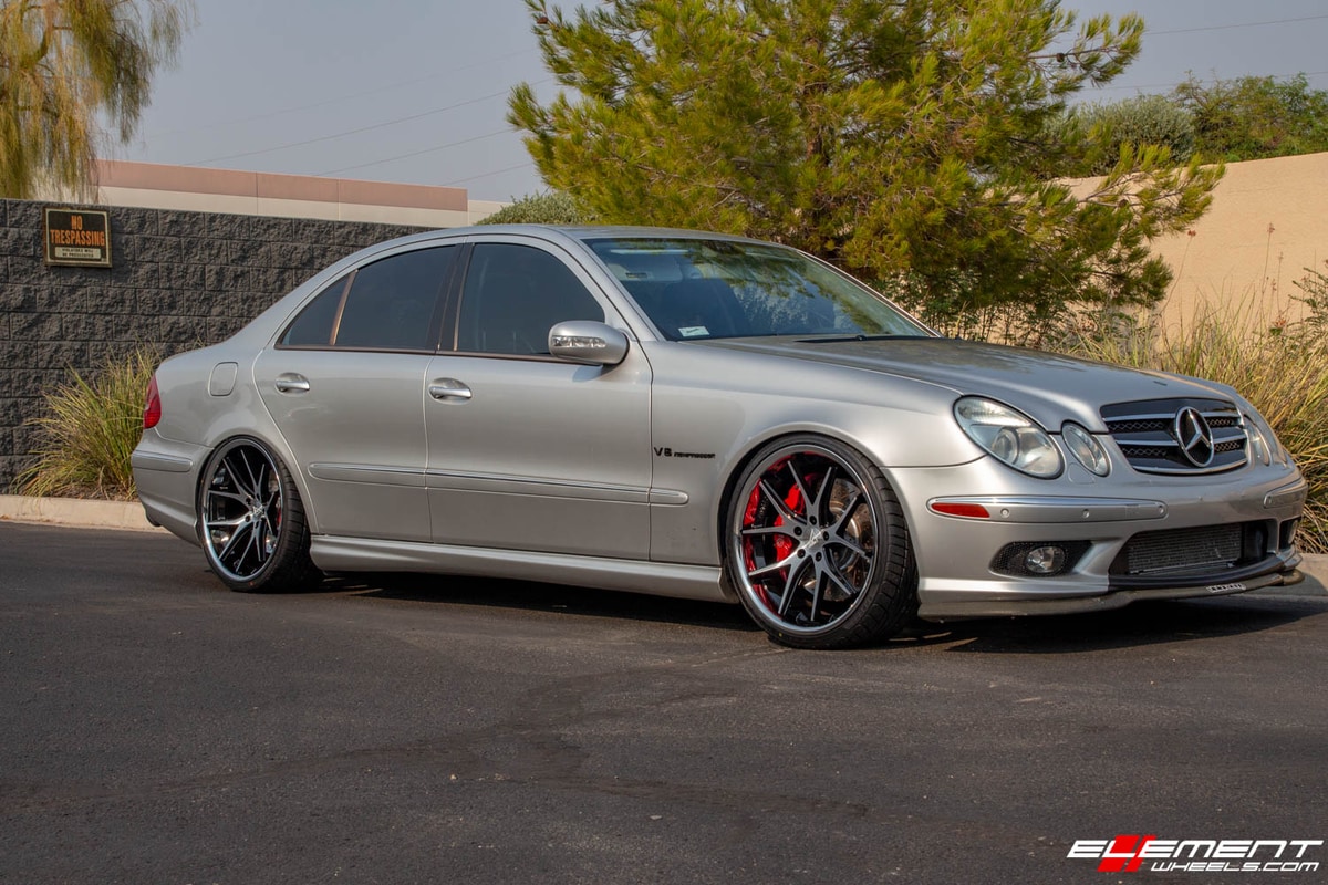 Staggered 20 Inch Ferrada FR2 Machine Black w/ Chrome Lip on a 2005 Mercedes Benz E55 AMG