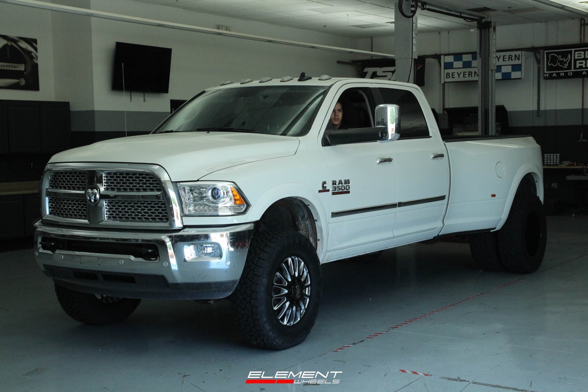 Staggered 20 Inch Cali Off-road Summit 9110 in Gloss Black w Milled Spokes on 2018 Dodge Ram 3500 Dually