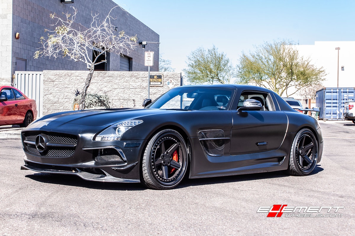20 and 21 inch Staggered Rotiform PNT 3-Piece Wheels Matte Black on 2011 Mercedes SLS AMG