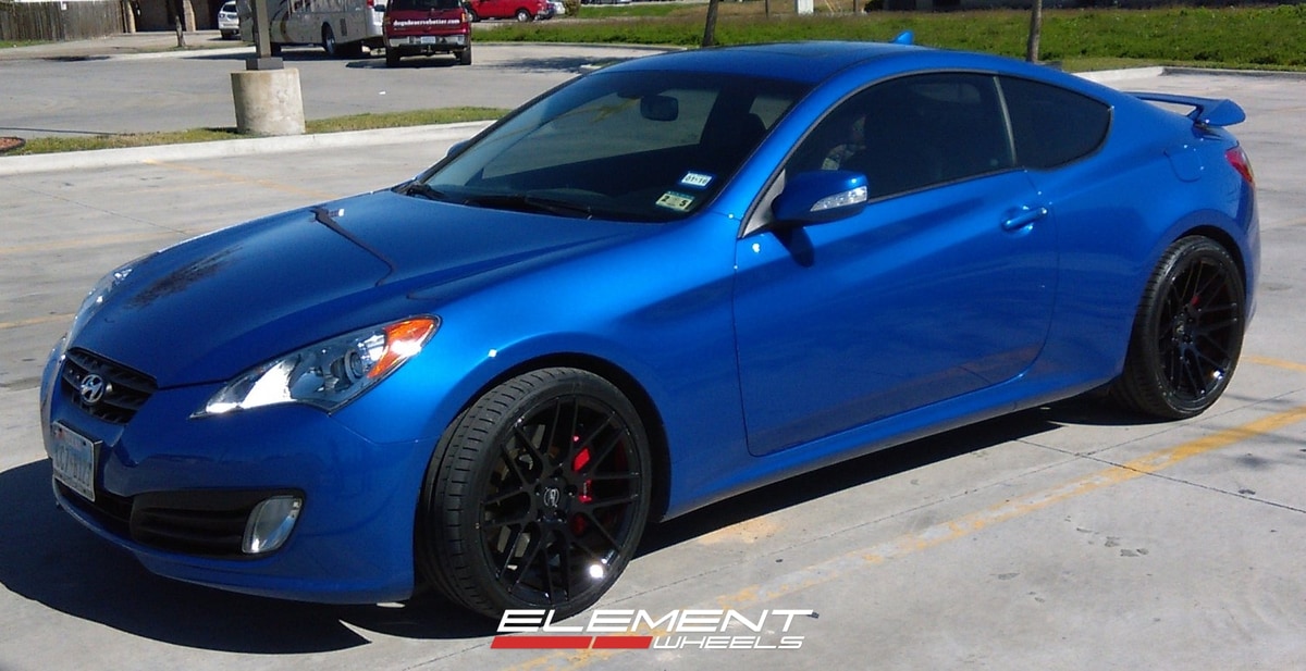 19 inch Staggered Ground Force GF07 Gloss Black on 2011 Hyundai Genesis Coupe w/ Specs