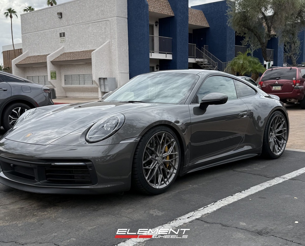Staggered Set 20/21 inch Variant Maxim in Raw Titanium on a 2020 Porsche 911 Carrera 992