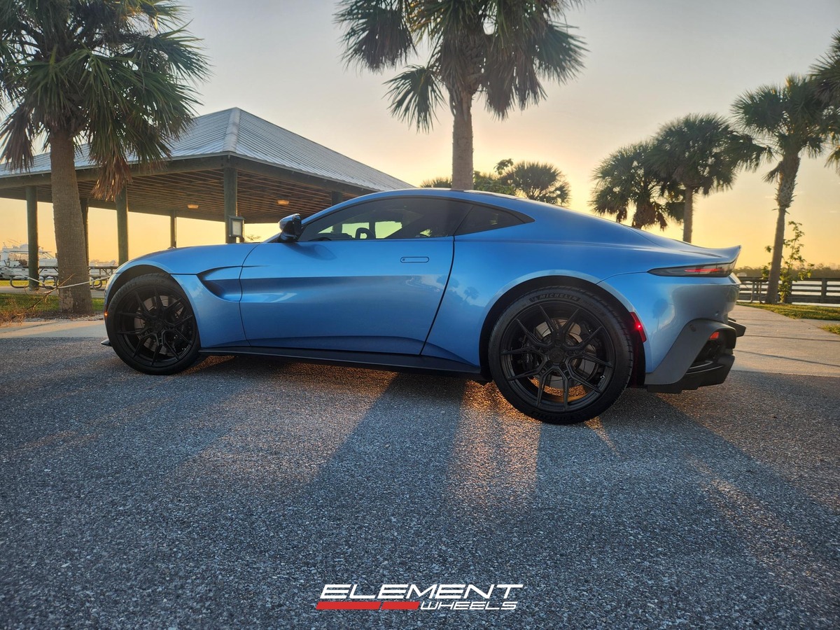 20 inch Staggered Variant Nysa in Satin Black on a 2020 Aston Martin Vantage