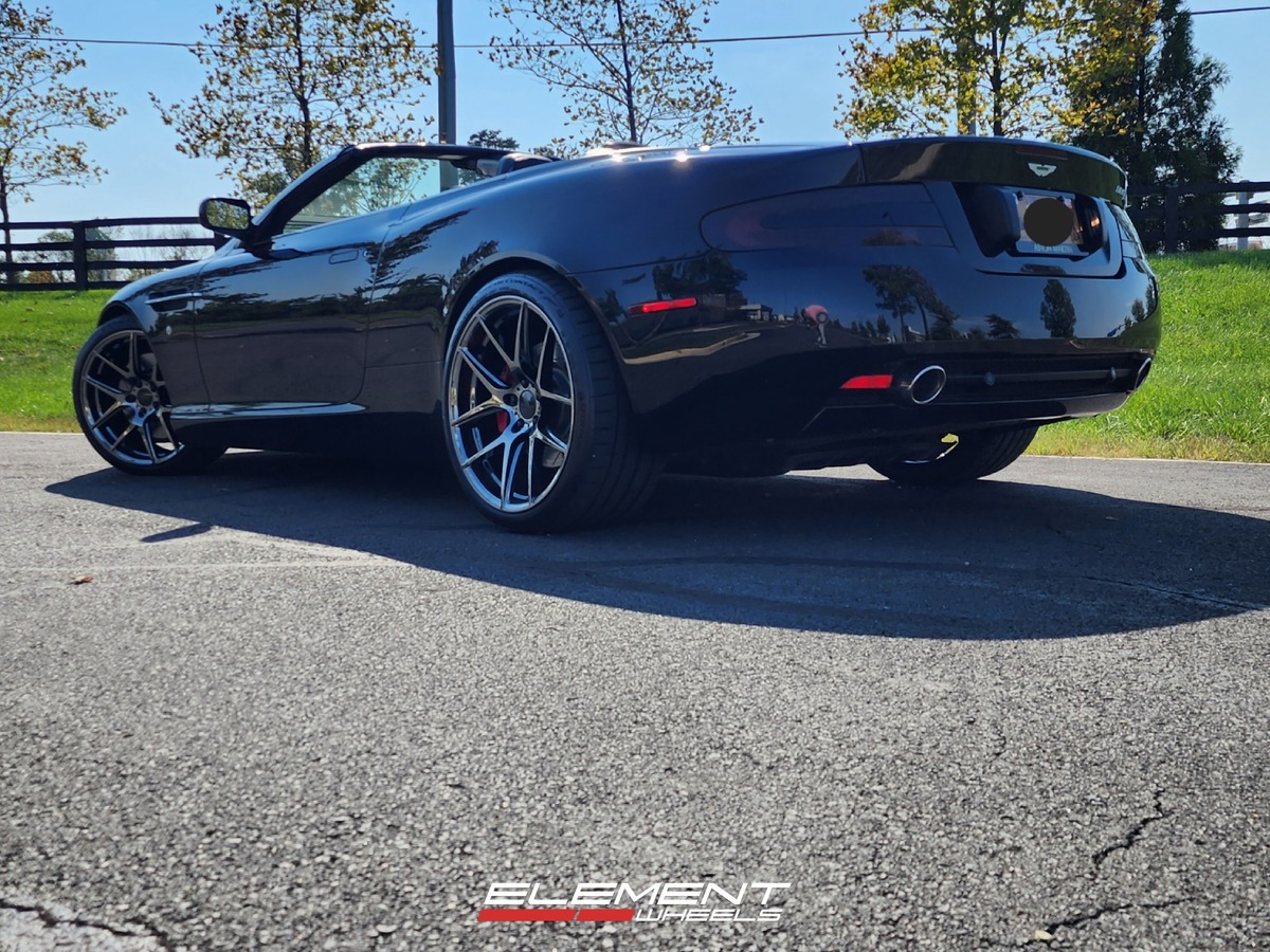 Staggered 20 inch Ace Alloy AFF02 in Black Chrome on a 2005 Aston Martin DB9