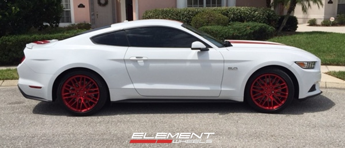 19 inch Black Di Forza BM-13 Brushed Red on 2015 Ford Mustang GT w/ Specs