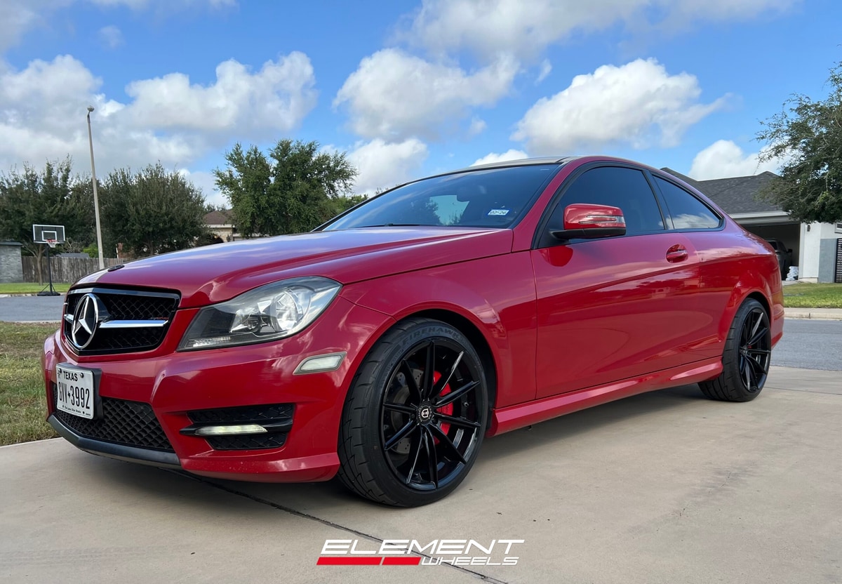 Staggered 18 inch Curva Concepts CFF46 in Gloss Black on a 2013 Mercedes-Benz C250