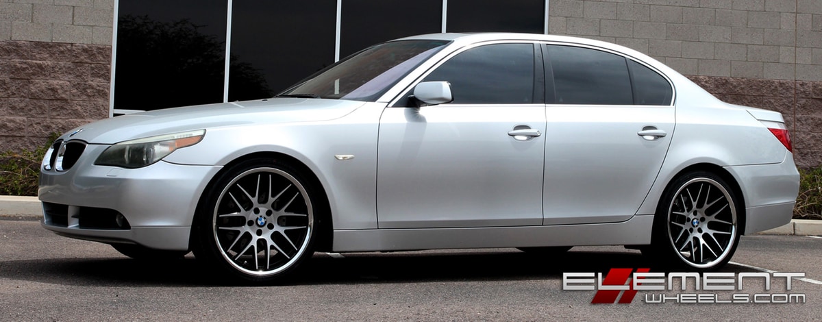 20 inch Roderick RW6 Black w/ Brushed Face (Chrome Stainless Lip) on 2004 BMW 530 w/ Specs